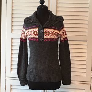 🍂🍁Gray Pullover Sweater Button Neck S EUC